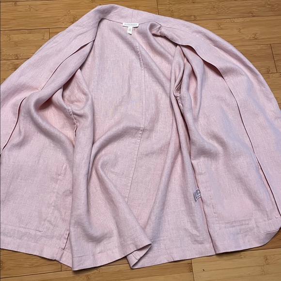 Eileen Fisher Organic Linen Cardigan Small Shawl Collar Open Front Pink Blazer - Picture 15 of 15